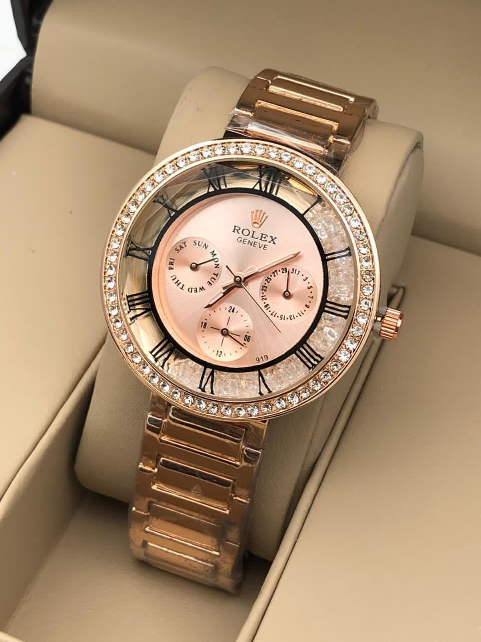 Rolex Rose Gold Dial Metal Belt Party Wear Women’s Watch