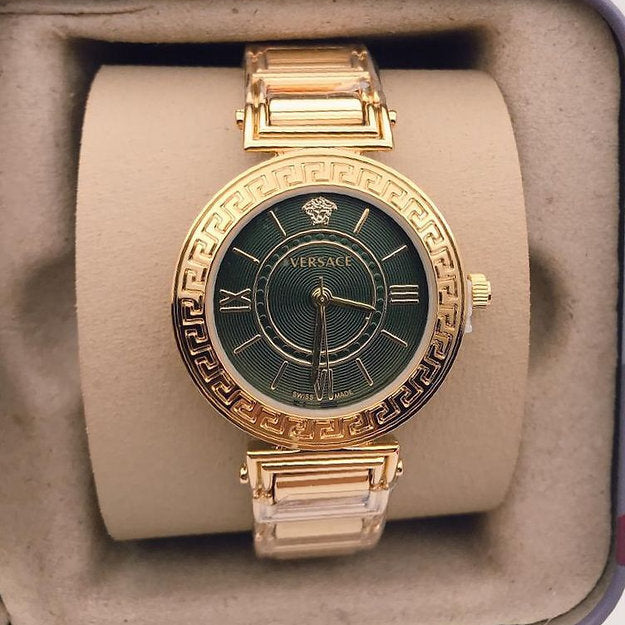 Versace Black & Gold Dial Metal Belt Women's watch